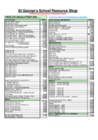 School Shop Price List